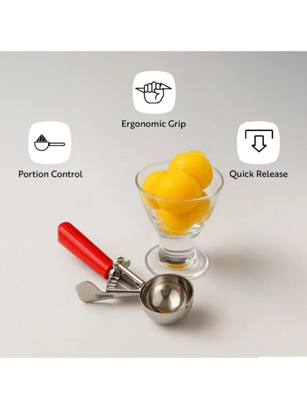 Stainless Steel Portion Scoop with Trigger Release - 6.5 oz, Teal Handle for